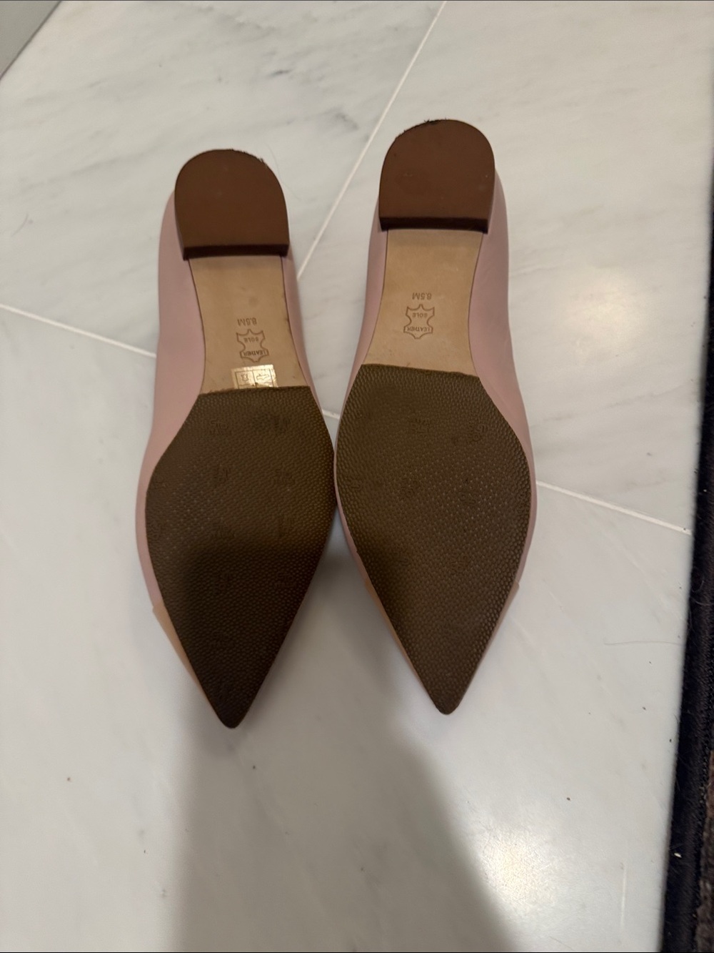Tory Burch Blush Pink Pointed Toe Ballet Flats with Tan Patent Cap - Picture 2 of 7